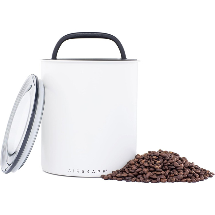 Airscape Coffee Storage Canister (1.1 kg dry beans) – large kilogram-sized container, patented airtight lid presses air out to preserve food freshness (white)