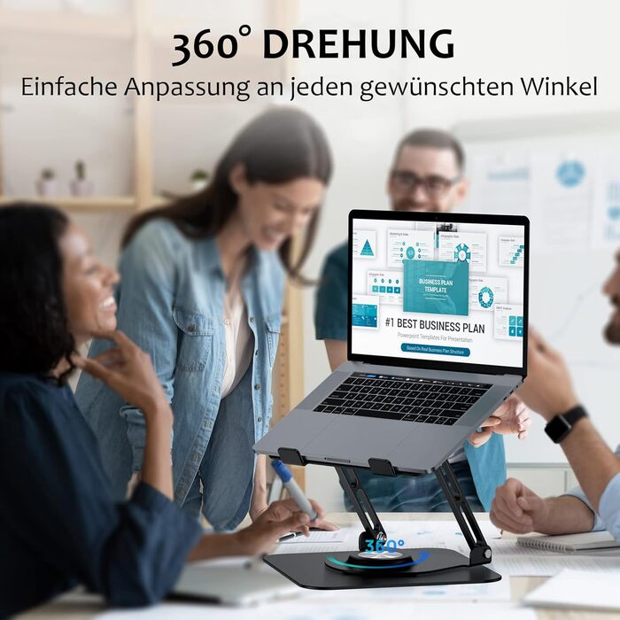 Підставка для ноутбука 360° з алюмінію, регульована по висоті, ергономічна, сумісна з MacBook/Dell/HP, срібна