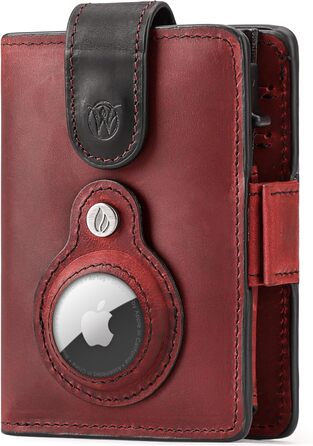 Will Fire® AirTag Wallet with Photo Capsule | Includes AirTag Attachment | Genuine Leather Wallet with Coin & Bill Compartments | Extra Secured RFID Card Holder | Space for up to (12) Cards | [Red-Black]