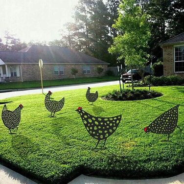 Alnicov 5-Piece Metal Chicken Farm Art Hollow Out Rooster Animal Shape Decor for Outdoor for Lawns, Gardens, Backyards Decoration Ornament