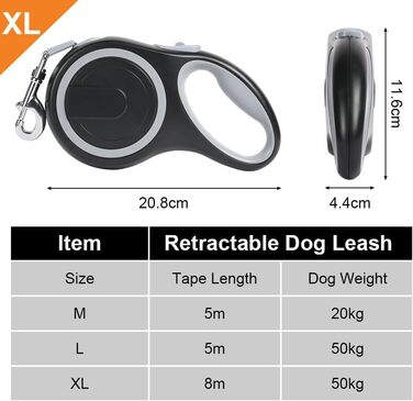 Рулетка для собак Aomig: витягується до 8м, навантаження до 50кг, чорна. Ідеальна для прогулянок та тренувань.