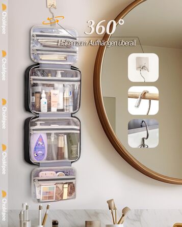 Косметичка для подорожей з петлею для підвішування для жінок – водонепроникна, з прозорим вікном, легка, рожева, середнього розміру (30x23x10 см)