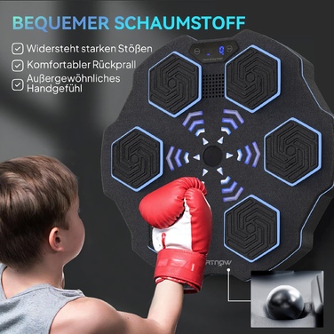 SPORTNOW Музична боксерська машина, електронна Bluetooth боксерська машина з музикою, 9 швидкостей, 3 режими, настінна смарт-ціль для боксу зі світлодіодними ліхтарями, для дорослих, домашні тренування, Чорний | Aosom