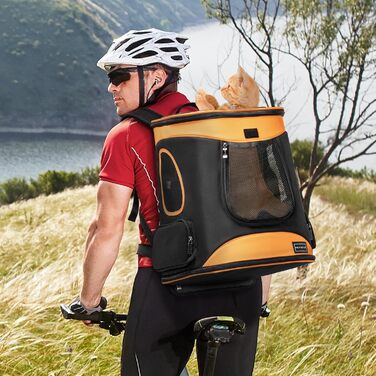 Рюкзак для кота та собаки Petsfit - зручний та дихаючий, до 5 кг, з сіткою та ременем, чорний та помаранчевий