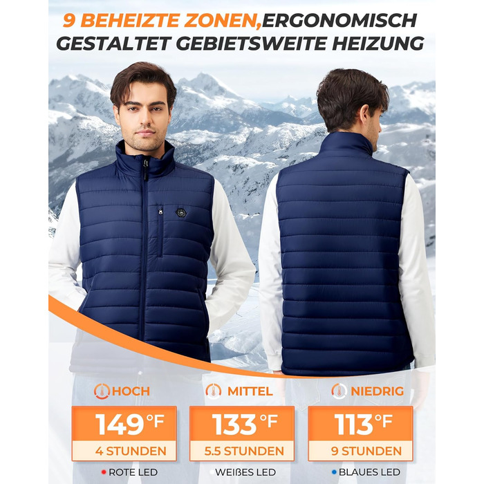 Обогреваемый жилет для мужчин с powerbank 16000mAh - 9 зон обігріву, 3 температурні режими, для активного відпочинку та велоспорту (синій, XL)