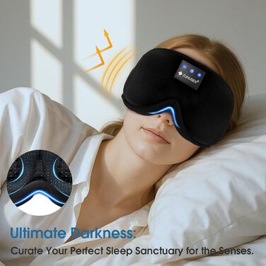Маска для сну ZUMUSEN з навушниками Bluetooth V5.4, 3D маска для сну, повна світлонепроникність, регульована, для відпочинку, медитації, подорожей (Чорний)