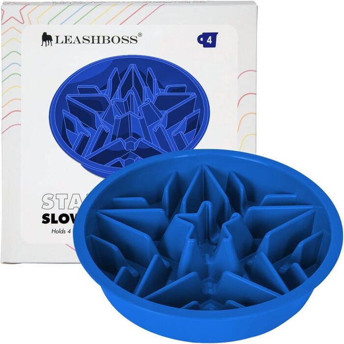 Миска для собак Leashboss Anti Sling Bowl - Лабіринт для підвищення місця годівлі - Повільний годівник для собак великих, середніх та малих порід (2 чашки - 19,1-20,3 см годівниці, блакитна)