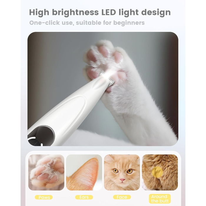 Триммер для собак PfotenTrim Pro: тиха машинка для стрижки лап, вух, обличчя з LED-підсвічуванням та Type-C зарядкою