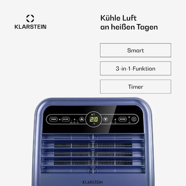 Мобільний кондиціонер Klarstein з випускним шлангом, 4-в-1: кондиціонер, вентилятор, осушувач повітря та нічний режим, компактний та портативний для дому та офісу, низьке енергоспоживання, 7000 BTU, білий (7000 BTU, блакитний)