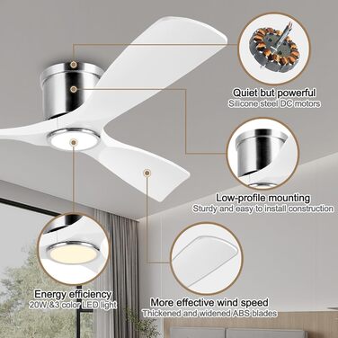 Стеляний вентилятор з підсвічуванням та пультом керування, 132 см, білий матовий, DC-двигун, сумісний з Alexa/Google Home