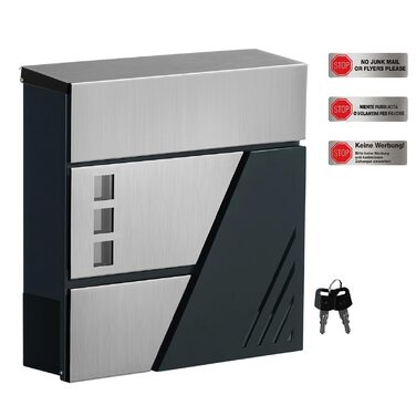 Поштовий ящик настінний SONGMICS з оглядовим вікном, замок, сріблясто-антрацитовий GMB053G01