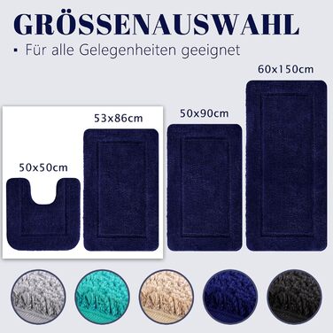 SOANNY Bath Mat Set - 2 Pack Microfiber Bathroom Rugs - Non-Slip & Water Absorbent - 53x86 cm & 50x50 cm - Blue