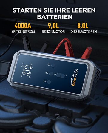 Портативний пусковий пристрій YaberAuto YA70 з компресором 150 PSI, акумулятором 21800 mAh та світлодіодним ліхтарем 300 люменів. 4-в-1: пусковий пристрій, павербанк, компресор та ліхтар з LCD екраном.