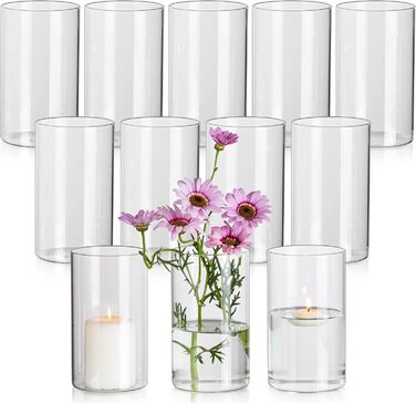 Скляна циліндрична ваза Glasseam для декору столу, прозора, сучасна, 10×8,5 см, для квітів і свічок, набір ваз для весілля, вітальні, 12–15 см