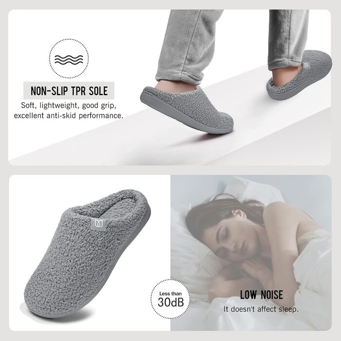 Жіночі халапи WateLves з меморі-піною, теплі, з штучного хутра, неслизькі, для дому та вулиці, сірі, 38/39 EU