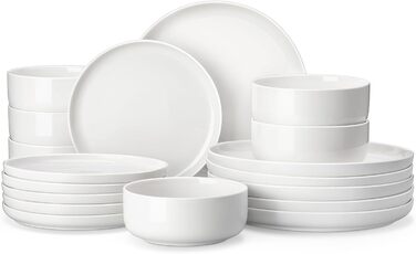 MALACASA Dinnerware Set for 6, LUNA 18-Piece Tableware Set made of White Porcelain, Modern Dinnerware Set with 6 Dinner Plates, Dessert Plates, and Cereal Bowls each