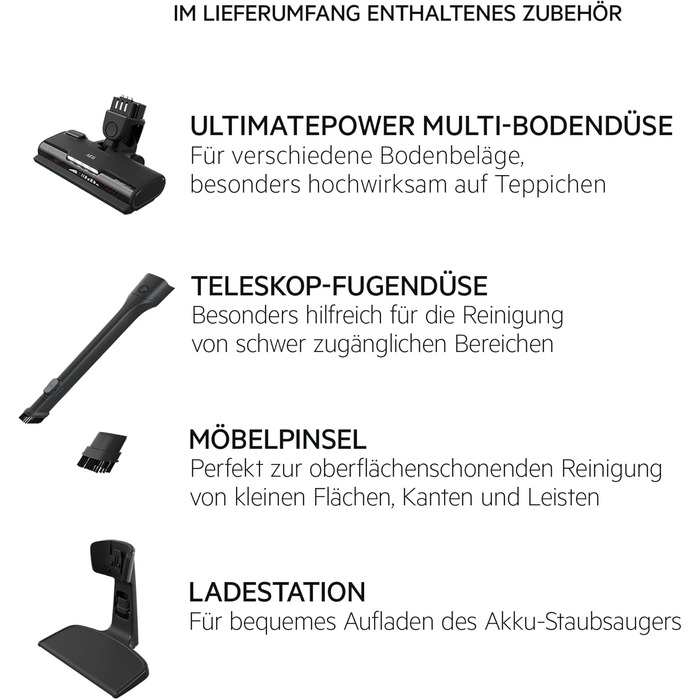 AEG CLEAN 5000 AS52CB25UG Cordless Vacuum Cleaner / 2in1 / pleasantly quiet 80 dB(A) / 58% recycled material / up to 55 minutes runtime / automatic / freestanding / all floors / incl. accessories / gray Model 2023 25.2V Gray Multi-Floor Nozzle