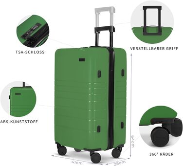Чемодан ETERNITIVE з ABS пластику, Rollkoffer, Reisetrolley, валіза на колесах з подвійними колесами 360°, валізка з TSA-замком, ручна поклажа (S) (Set - 2tlg (S + M), Зелений)