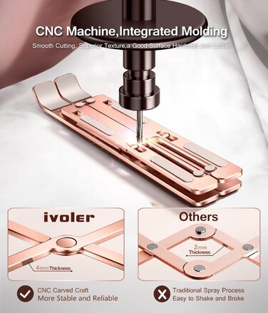 Підставка для ноутбука Ivoler, регульована по висоті (6 рівнів), алюмінієва, складна, портативна, з вентиляцією, сумісна з ноутбуками та планшетами 10-15.6