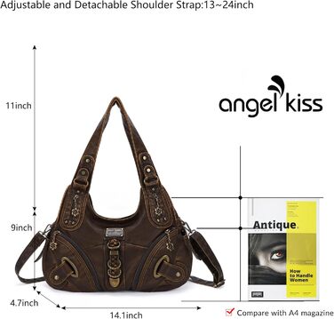 Сумка жіноча Angel Kiss Hobo через плече з PU шкіри, коричнева (801) - багато відділень