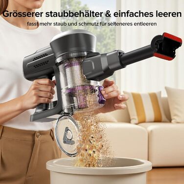 Бездротовий пилосос Lubluelu: легкий, тихий, з LED-дисплеєм та складним трубою. Потужне всмоктування для шерсті тварин, килимів, твердих поверхонь та авто (чорно-фіолетовий)