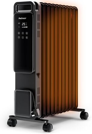 Електричний масляний радіатор Pro Breeze 2500W з 11 ламелями. Розумна система опалення, 3 режими, термостат, Wi-Fi, таймер 24 години, сенсорне керування, захист від перегріву. Білий.