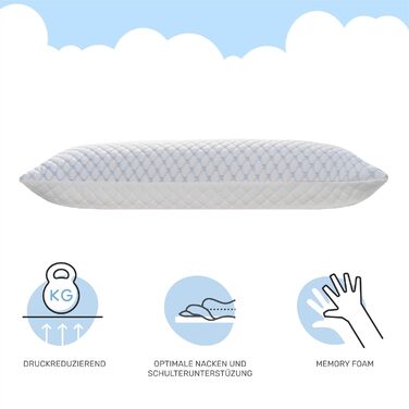 Dailydream FlexiCloud Neck Pillow with SENSICE, Memory Foam, Adjustable Filling, 80x40cm, white