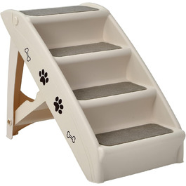 COSTWAY 4-Step Pet Stairs with Carpet, Dog Stairs Plastic Cat Stairs Foldable, Portable Dog Ramp Pet Stairs for Dogs and Cats, Pet Ramp for Climbing and Scratching (Beige)