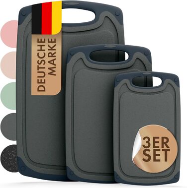 Набір обробних дощок Blumtal 3 шт. (S/M/L) - пластикові, з жолобками для соку та ручкою, BPA free, придатні для миття в посудомийній машині