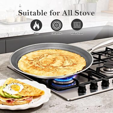 Сковорода для млинців з нержавіючої сталі 26 см з антипригарним покриттям, індукційна сумісність