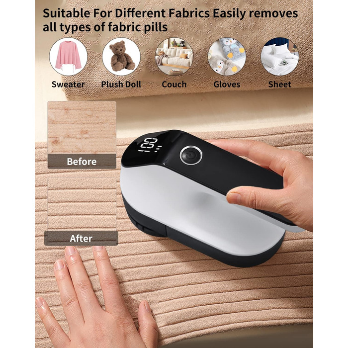 Електричний триммер для одягу Zawaer, 2000 mAh, видалення котушок, 3 швидкості, для одягу та меблів