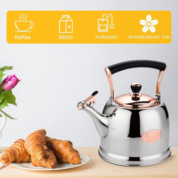 Нержавійна чавур для кемпінгу 3L з чайником, для плити та газової поверхні, зі свистком (Золотий)