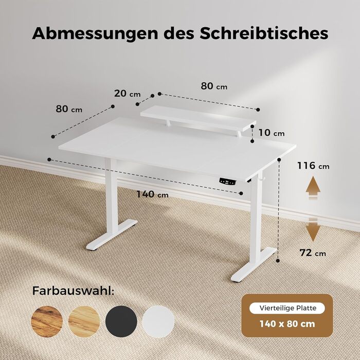 Електричний регульований стіл Agilestic з підсвічуванням, USB-портом та мобільним кріпленням для монітора, 140 x 80 см (Білий)