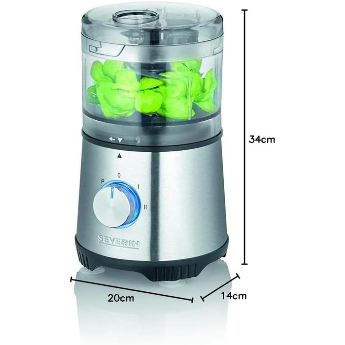SEVERIN Compact Multi-Chopper, Universal Chopper for Coarse and Fine Chopping, Food Processor with Extensive Accessories, Brushed Stainless Steel / Black, KM 3865