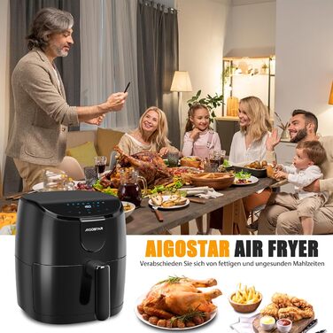 Аерофритюрниця Aigostar XL 7.45л з функцією піци, сенсорним екраном та металевим корпусом (Чорно-срібна)
