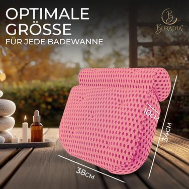 Bath Pillow incl. Wash Bag - Ultimate Comfort and Relaxation with Latest Air Mesh Technology - Bath Cushion for Bathtub with 7 Strong Suction Cups - Neck Pillow/Head Pillow (pink)