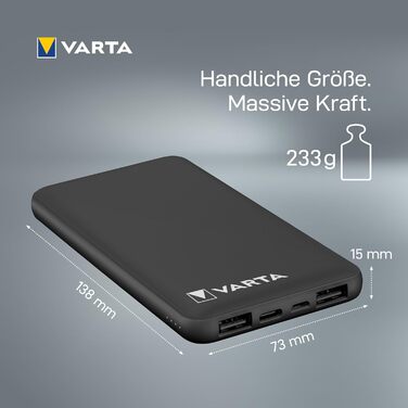 Power Bank VARTA 20000mAh: зарядний пристрій для смартфонів та планшетів з 4 портами (Micro USB, USB A, USB C), екологічна упаковка