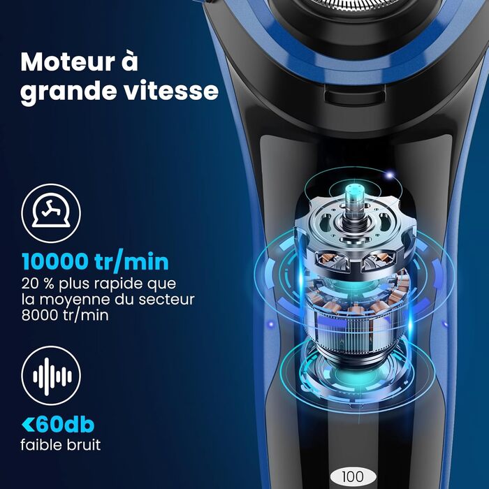 Електричний верстат для гоління SweetLF [2023 Neu] для чоловіків з 3D-поворотною головкою, LED-дисплеєм, IPX7 водонепроникністю та зарядним пристроєм (3 леза + 1 швидка зарядка, чорно-синій)