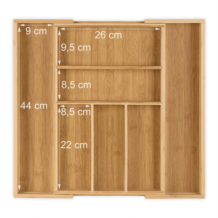 Relaxdays Bamboo Cutlery Box, Extendable M