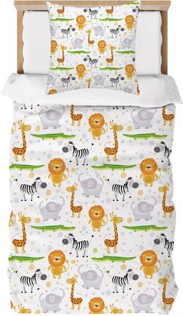 Дитяча постільна білизна DJDEA 100x135 - Комплект з динозаврами для хлопчиків, м'яка мікрофібра з блискавкою, 2 частини, для немовлят 100x135 см з наволочкою 40x60 (100x135 см + 40x60 см, З тваринами)