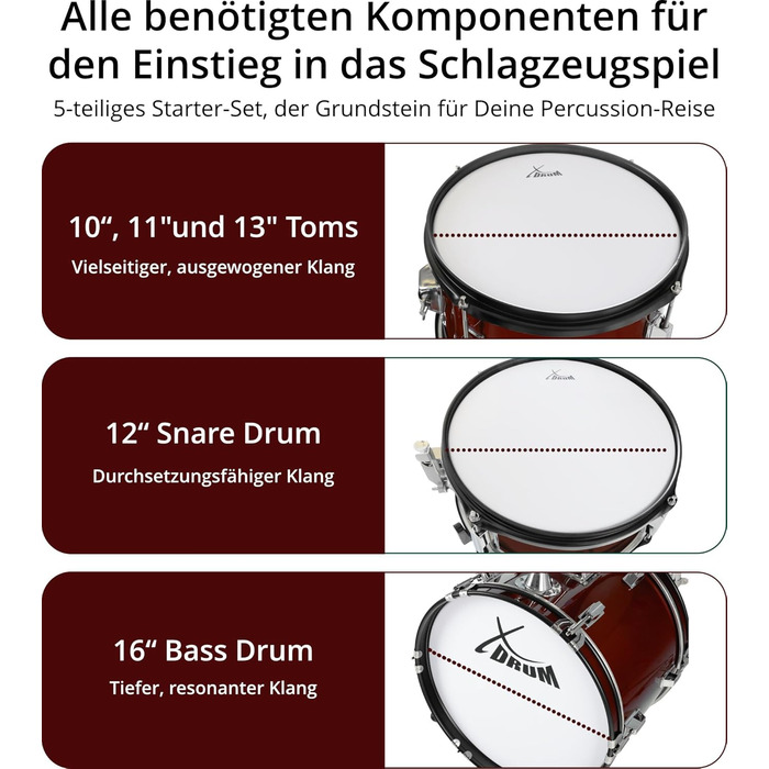 XDrum Junior Pro Kinder барабанний набір Red - для дітей 5-9 років, з аксесуарами та навчальним посібником