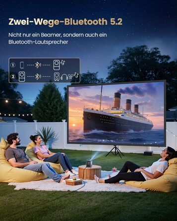 Mini проєктор Beamer 4K з WiFi 6, Dolby Audio та підтримкою Netflix | 1080P Full HD, інтегровані додатки, автоматичне фокусування, вертикальна корекція трапецеїдальних спотворень, короткофокусний, сріблясто-сірий