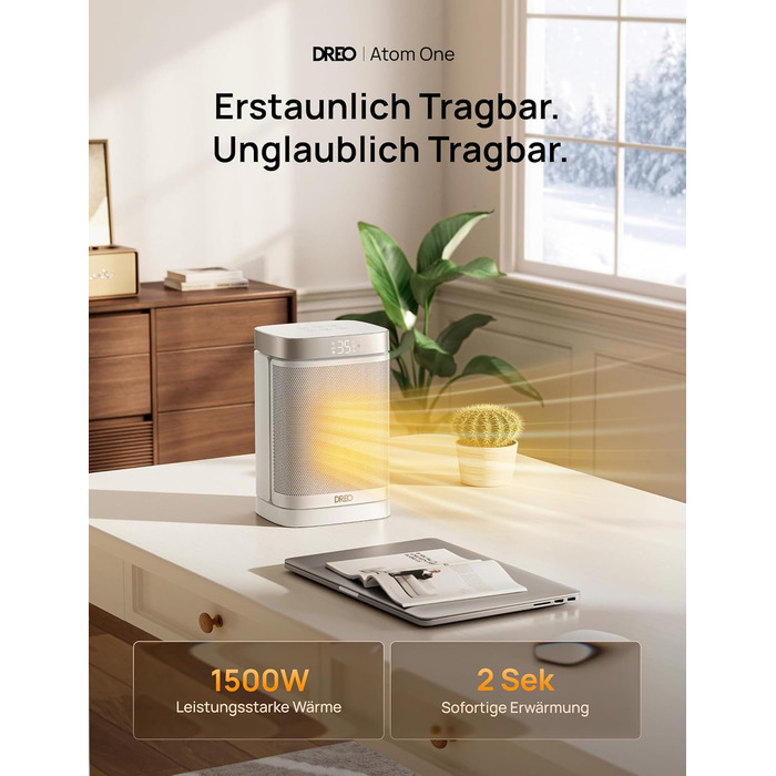 Електрична керамічна теплова гармата DREO 318, 1500 Вт з термостатом, захистом від перегріву та нахилу, таймером та дитячим замком