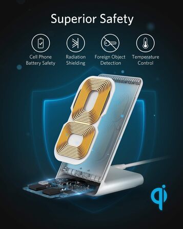 Бездротова зарядка Anker 313 Qi, сумісна з iPhone 16/15/15 Pro/15 Pro Max, SE (2020), 13/13 Pro/13 Pro Max, XR, Galaxy S22 (10W, без блоку живлення)
