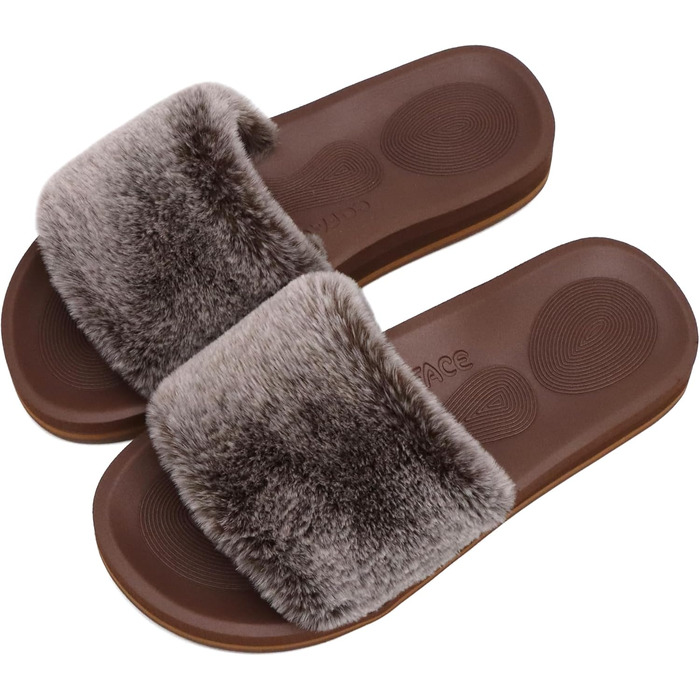 Тапочки жіночі пухнасті COFACE з хутром, теплі домашні капці, домашні шльопанці, літні та зимові тапочки для дому, домашні пухнасті тапочки для жінок, рожеві (39 EU, Кофе)
