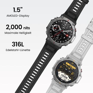 Amazfit T-Rex 3 - Розумний годинник для активного відпочинку, 48мм, AMOLED, GPS, NFC, 170+ режимів спорту, сірий