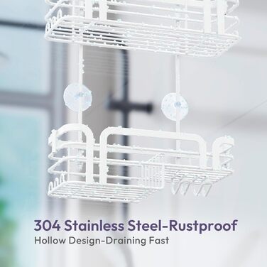 Поличка для душу SWTYMIKI: нержавіюча сталь, 11 гачків, 2 способи встановлення, аксесуари для душу (біла)