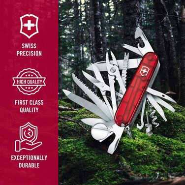 Мультитул Victorinox Swiss Champ: 33 функції, ніж, коркомаг, викрутка (прозорий червоний)
