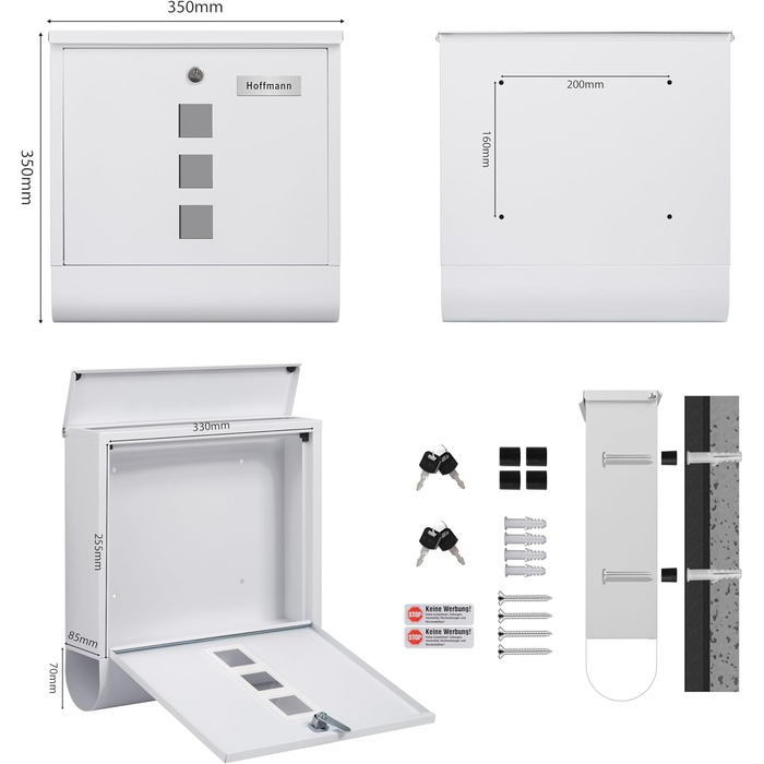 Поштовий ящик Zedelmaier XXL з нержавіючої сталі, індивідуальне гравіювання, 35x35 см, 4 ключі, для листів B5/C4, RAL 7016 Anthrazit