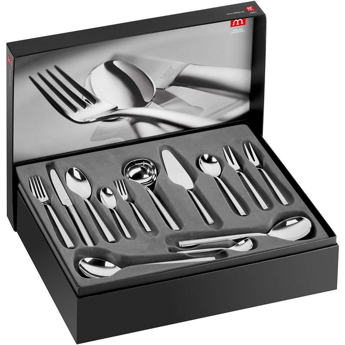 ZWILLING Senses Flatware Set, 68-Piece, For 12 People, 18/10 Stainless Steel/Premium Blade Steel, Matte Finish, Silver